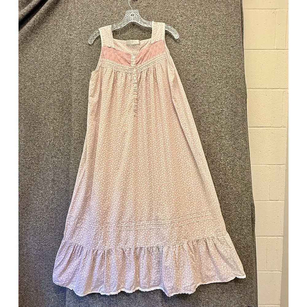ADR Romantic Cottagecore Nightgown Pink Cotton Lace Sleeveless Large Prairie